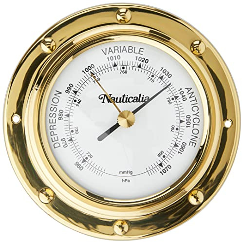 Nauticalia Messing-Barometer, 10 cm, Nieten-Stil, 10 cm