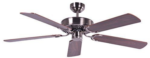 Deckenventilator ohne Beleuchtung Potkuri, Gehäuse gealtertes Silber, Wendeflügel Walnuss oder Walnuss mit Rattaneinlage , 132 cm, für Räume bis zu 25m²