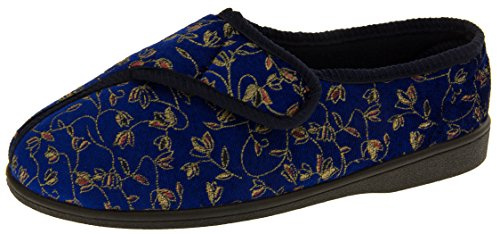 Footwear Studio Womens Othopaedic Slippers Touch Fastening Diabetic Slippers For Swollen Feet Navy Blue 7 UK