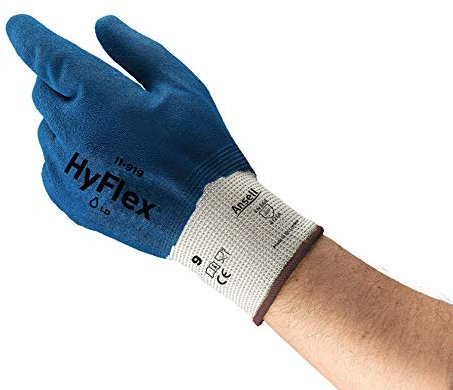 Hyflex Ansell 11-919 Arbeitshandschuhe, Ölabweisender Mehrzweckhandschuhe, Ölgriff und hohe Fingerbeweglichkeit, Mechanikschutz-Handschuh, Industrie PSA, Größe L (12 Paar)
