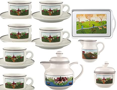 Villeroy Boch NAIf Set 10 Stück; (6 Tassen te - 1 Teekanne - 1 Milchkännchen -1 Zuckerdose -1 Melanintablettle)