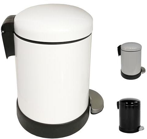 FurnitureXtra™ Classic Style Powder Coated Soft Close Pedal Bin, Plastic Inner bucket, Metal Lid 3L (White)