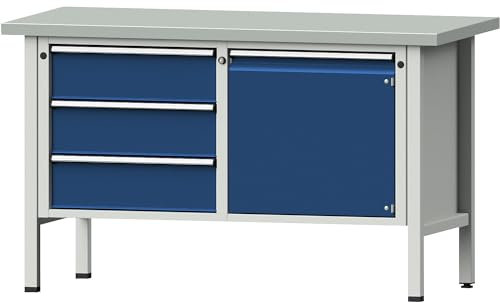 ANKE | Werkbank | Gestellbauweise Serie V | 3 Schubladen | Tür 540 mm | Höhe 890 mm | Stahlblechbelag