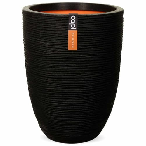 Capi Vase Nature Rib, elegant, niedrig, 46 x 58 cm, isolierend, bruchsicher, umweltfreundlich, Blumenständer aus Kunststoff, recyceltes Material, Schwarz