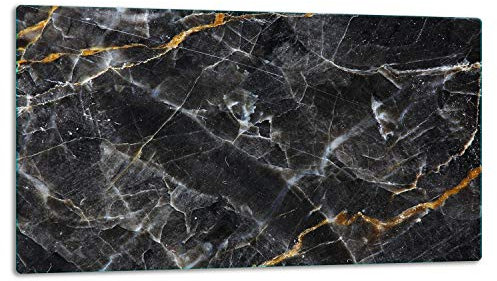 TMK | Glasschneidebrett, Herdabdeckplatte ceranfeld 1-telig, Glasschneideplatte, Spritzschutz, Universal Glasplate, 52x30 cm, motiv Schwarz Marmor