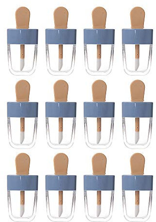 Lot de 12 tubes vides en plastique en forme de crème glacée - pour baumes à lèvres/gloss - Rechargeables, bleu (Bleu) - AM4GZ089MFGB
