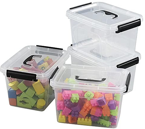 Dynko 4-pack 10 Liters Plastic Storage Boxes, Clear Boxes with Lids