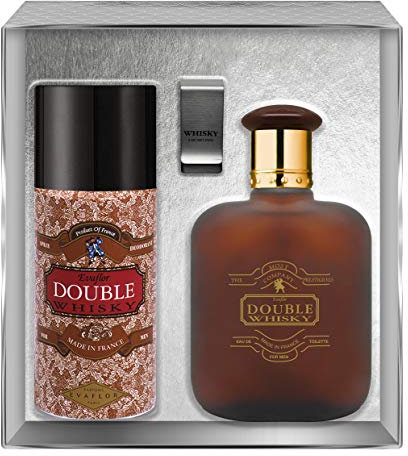 EVAFLORPARIS Double Whisky Coffret pour Homme Eau de Toilette 100 ml + Déodorant 150 ml + Money clip Vaporisateur Spray Parfum Homme 250 ml