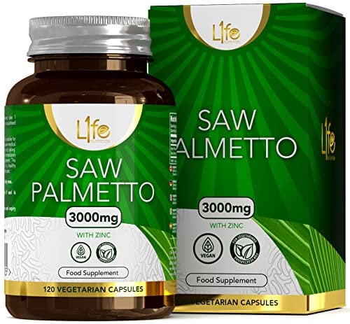 L1fe Nutrition Sägepalmenextrakt & Zink | 3000mg Saw Palmetto & 15mg Zink pro Portion | 120 Vegane Sägepalme Kapseln | Gentechnik-, milch-, allergen- und glutenfrei | Hergestellt in Großbritannien