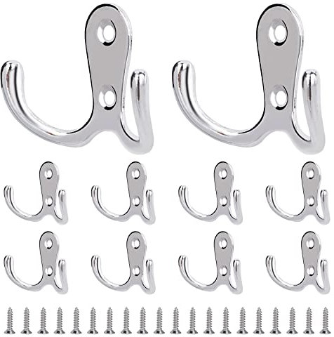 QIMEI-SHOP Ganci Appendiabiti da Parete Doppi Ganci Appendiabiti Retrò Muro con Viti per Bagno Cucina Ufficio Bagno Argento 10 PCS