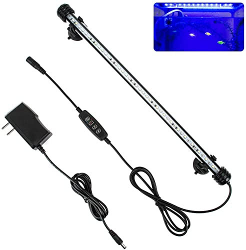 iKefe 38cm White Blue Submersible LED Aquarium Fish Tank Light with Timer, Dimmable Underwater Fish Tank Aquarium LED Lights Fixture for Saltwater Freshwater Fish, Plant Grow, Coral Reef Decorations