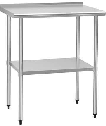 HOCCOT Edelstahl-Tisch für Vorbereitung und Arbeit, 61 x 76,2 cm, mit verstellbarem Regal und Rückspiegel, NSF, kommerzielle Arbeitsplätze, Utility Table in Küche Garage Waschküche Outdoor BBQ