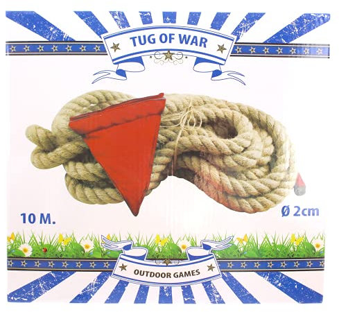 MIJOMA Tauziehen-Spiel mit 10m x Ø2cm Jute-Seil, mit Markierungsfahne, Tauzieh Outdoorklassiker für Strand Garten