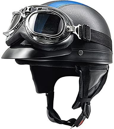 LPXPLP Moto Casque Jet Bol Vintage ECE Homologué Casque Moto Jet avec Lunettes pour Scooter Chopper Casque De Moto Homme Et Femme Helmets Pilot Retro, Demi-Casque D'Été I,54-62CM