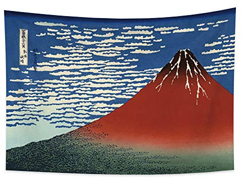 YONGFOTO 100x70cm Japanischer Ukiyo-e Wandteppich Berg Fuji 36 Ansichten Zimmer Wandbehang Fuji-Berge bei klarem Wetter Japan Wandkunst Traditionelle Malerei Hokusai Tapisserie