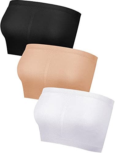 Geyoga 3 Pcs Bandeau Bras Women Stretch Strapless Bralettes Non Padded Stretch Top Tube Bras for Women Girls (White, Black, Nude Color,S)