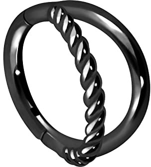PIERCINGLINE Segmentring Clicker Chirurgenstahl 2 RINGE + GEDREHT Piercing Ohr Helix Conch Schwarz 8 mm