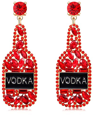 NLCAC Champagne Earrings Sparky Rhinestone Vodka Champagne Bottle Drop Dangle Earrings Wedding Holiday Celebration Party Earrings Gifts for Women, Crystal, not know