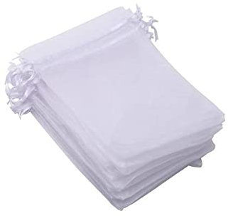 OLILLY - 100 Sachets en Organza - 7 x 9 cm - Couleur Blanc - Idéal pour Mariage, Baptême, Cadeaux, Lavande, Bijoux (Blanc)