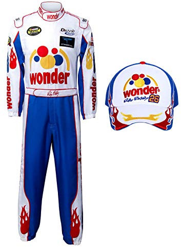 Ricky Bobby Racing Kostüm Overall Hut Kappe Outfit Anzug Erwachsene Männer Talladega Nächte Halloween Cosplay Wonder Race Uniform (Blau, XX-Large)