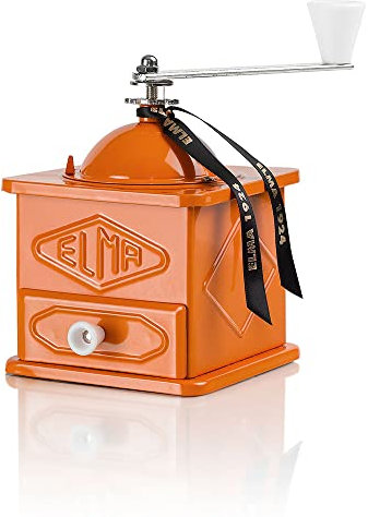 Elma Manuelle Kaffeemühle im Vintage-Stil aus Blech | Teller, dekorativer Gebrauch, 10,5 x 10,5 x 15,5 cm | Retro-Windmühle | Mahlt keinen Kaffee | Entworfen in Spanien | Orange