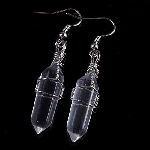 MIDJ Damen Hängende Ohrringe, Damenohrringe Hängender Bergkristall-Anhänger-Ohrring Chakra Reiki-Energie-Draht Umwickelt Hexagon-Tropfen-Ohrringe Für Damen Mädchen Charme Schmuck