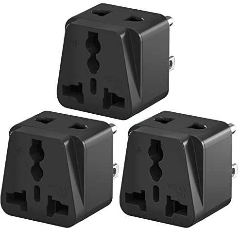 3 Stück USA Reiseadapter Typ B, US-Stecker Adapter (125V/15A), Universal Reisestecker für Amerika, Kanada, Japan & Thailand, Kompakt für Steckdose, Schwarz