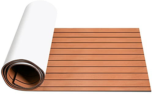 Ansobea 240x90cm Eva Schaum Boot Bodenbelag Matte, Deck Bodenbelag Matte, Selbstklebend Deckteppich Meeresboden, Nicht -Skateboard, für Boot, Boden, Surfen, Yachten (Braun)