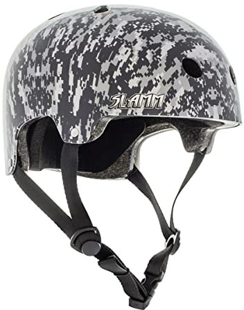 Slamm Logo-Helm, Grau, Camouflage, S/M, 53 56 cm, Polsterung in doppelter Größe für optimale Passform, 11 Belüftungslöcher mit Aufkleberbogen, hochdichter EPS-Innenkern und robuster ABS-Außenschale