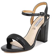 QUEEN HELENA Sandali Eleganti con Tacco Medio con Strass Donna ZM9331 Nero 37