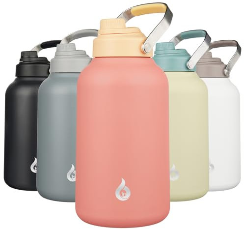 BJPKPK 1 Gallon Water Bottle Insulated, Dishwasher Safe 128oz Large Water Jug with Metal Handle & BPA Free Spout Lid, Stainless Steel Metal Thermos for Gym, Sports & Hiking, Pink