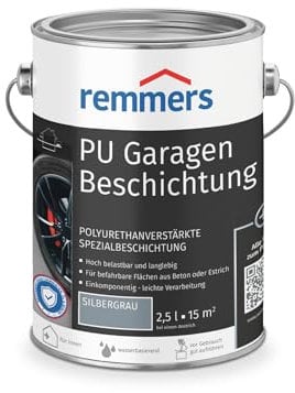Remmers PU Garagenbeschichtung silbergrau, matt, 2,5 Liter, 2in1 Schutzanstrich, für Beschichtungen von Beton & Zementestrichflächen, für Garagenböden