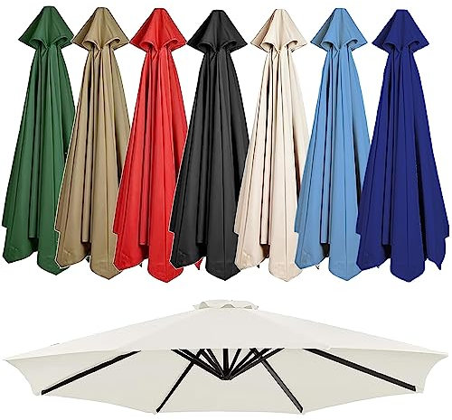 Auvent De Rechange Pour Parasol Extérieur 2m/2,7m/3.0m, 6 Baleines/8 Baleines Toile De Rechange Pour Parasols De Jardin Plage Et Piscine, Housse De Rechange Pour Parasol Droit Ou Déporté(Couleur:Blanc