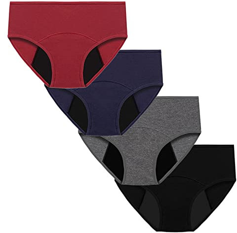 Periodenunterschwäsche Tanga Damen, Menstruationsunterwäsche Unterhosen Baumwolle Periodenslip Starke Blutung Perioden Unterwäsche Waschbare Slipeinlagen Period Underwear Period Panties 4er Pack