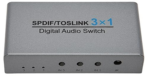 Digitaler Optischer Audio-Umschalter 3x1, 3 Ports SPDIF Toslink Switch Box mit Fernbedienung, Unterstützt AC3/HDCD/THX/PCM, für TV, PC, für PS5, für PS4, für PS3, für
