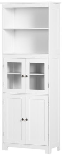 HOMCOM Küchenschrank, Küchenbuffet, Vitrinenschrank mit 2 Schränken, 2 Offenen Ebenen, Mehrzweckschrank mit Anti-Kipp-Schutz, für Esszimmer, Wohnzimmer, 60 x 30 x 162 cm, Weiß