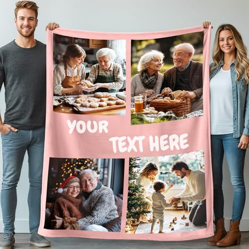 Stepdiy Decke mit 4 Fotos und Text 150x200cm, Decke Personalisiert für Mama Papa Oma, Fotodecke mit Eigenem Fotos für Personalisierte Geschenke