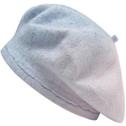 ZLYC Damen Winter Baskenmutze Klassische Barett Drucken Weich Warm Französische Mütze(Farbverlauf Blau)