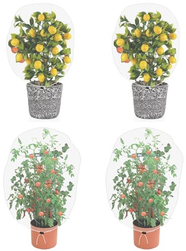 Garden Mesh Netting for Plants, 4 Pack Insect Bird Barrier Netting Mesh with Drawstring, 3.3x4.9 FT / 100x150cm Garden Bug Netting Plant Cover for Protect Fruit Tree Vegetable Flower