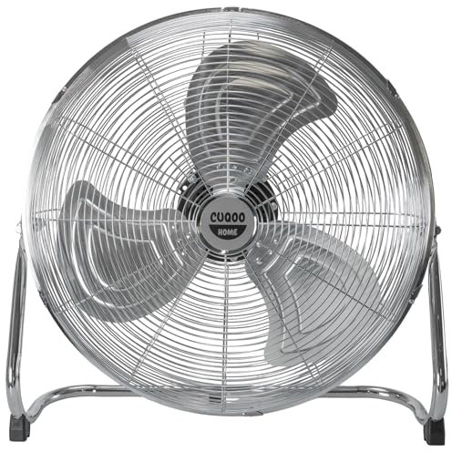 CUQOO Floor Fan with 3 Speed Settings - Portable Cooling Fan with Adjustable Head for Indoor and Outdoor, Chrome Metal Pedestal - Floor Standing Fan for Home, Gym, Office, Garage (16Inch)