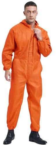 JanJean Herren Arbeitskleidung Wasserdichter Langarm Arbeitsoverall Hoodie Overall Jumpsuit mit Reißverschluss Arbeitsanzug Schutzoverall Schutzanzug Orange L