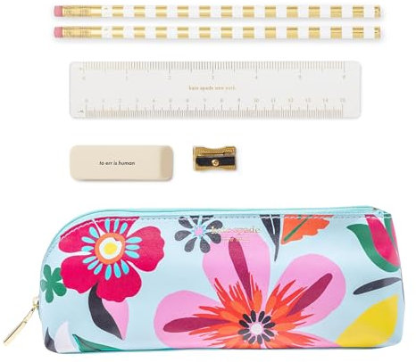 kate spade new york Federmäppchen mit Zubehör für Erwachsene, Reißverschlusstasche enthält 2 Bleistifte, Spitzer, Radiergummi und Lineal (Safari Floral)