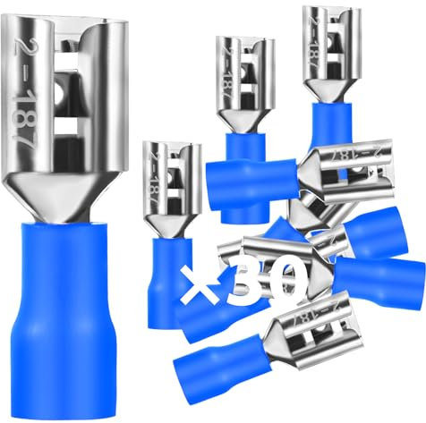 30Stk Flachsteckhülsen 1,5-2,5mm²/Steckbreite 4,75mm PVC Flachstecker Teilisoliert Kabelschuh FDD Kabel-Verbinder aus Kupfer verzinnt