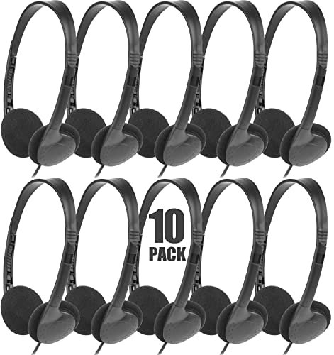 XOSDA Classroom Headphones Bulk 10 Pack for Kids School, Wholesale Class Set Durable Earphones for Students Children Toddler Teens Boys Girls and Adult (LS04,10 Black)
