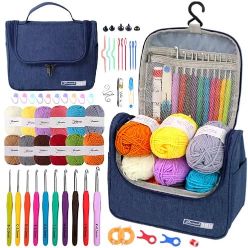 Knitiss Crochet Kits for Beginners Adults, All in One Crochet Crochet Starter Kit with 840 Yards Crochet Yarn, 9 Size Ergonomic Crochet Hooks 2.0mm~6.0mm