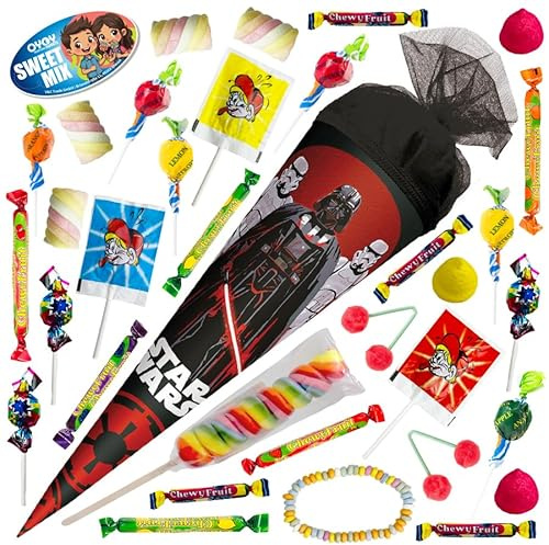 OYOY 35cm Schultüte gefüllt mit Süßigkeiten 335g Mix I ROTH Schultüte Star Wars I kleine Schultüte gefüllt I Geschwister Schultüte I Einschulung Geschenk I 33 Teile