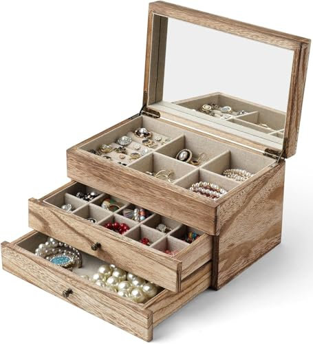 AFAjwsc Jewellery Box 3 Tiers, Jewelry Boxes & Organisers with 2 Drawers, Large Storage Capacity, with Mirror for Necklaces Earrings Rings Accessories, Jewellery Boxes for Women Girls