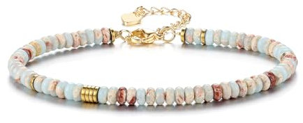 JSDDE Kaiser Jaspis Armband Edelstein Armband für Damen Elegant Perlenarmband Naturstein Jaspis Armband Yoga Armbänder Heilstein Armband Glücksarmband Boho Schmuck für Damen Frauen