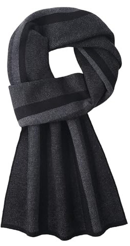 Herbst Winter 6% Wolle Herrenschal Gestrickter Schal Strickschal Wolleschal für Herren Mode Schick Casual Business - Schmal Gestreift Schwarz & Grau
