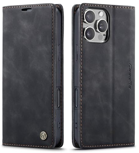 ZOETEC Wallet Case for iPhone 16 Pro Flip Magnetic Case PU Leather With Card Slots/TPU Shell, Anti-Slip & Shockproof Black